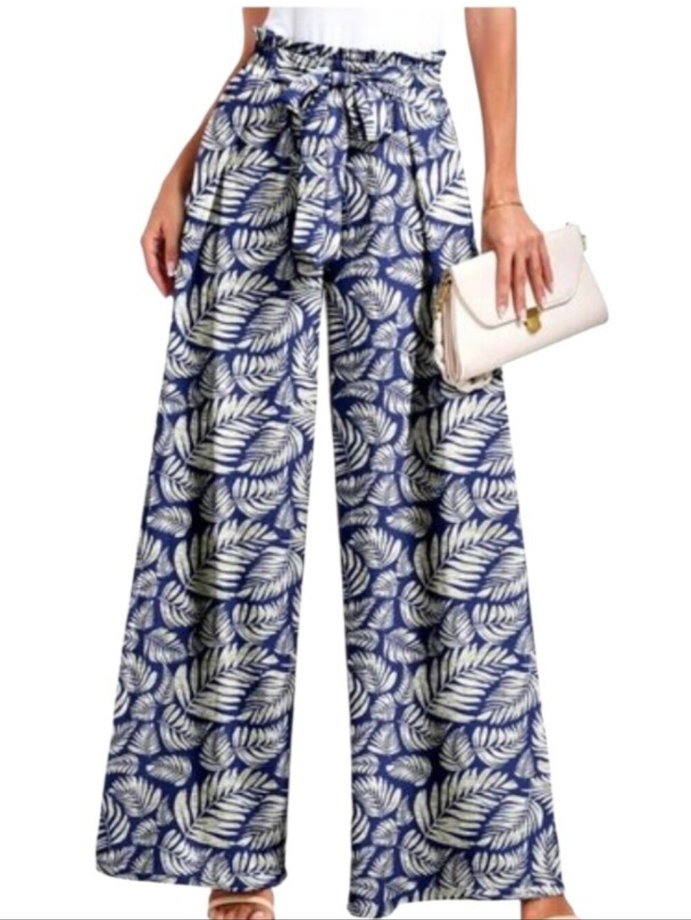 Max Studio Tie-Waist Palm Print  Palazzo Pants - L.         U41